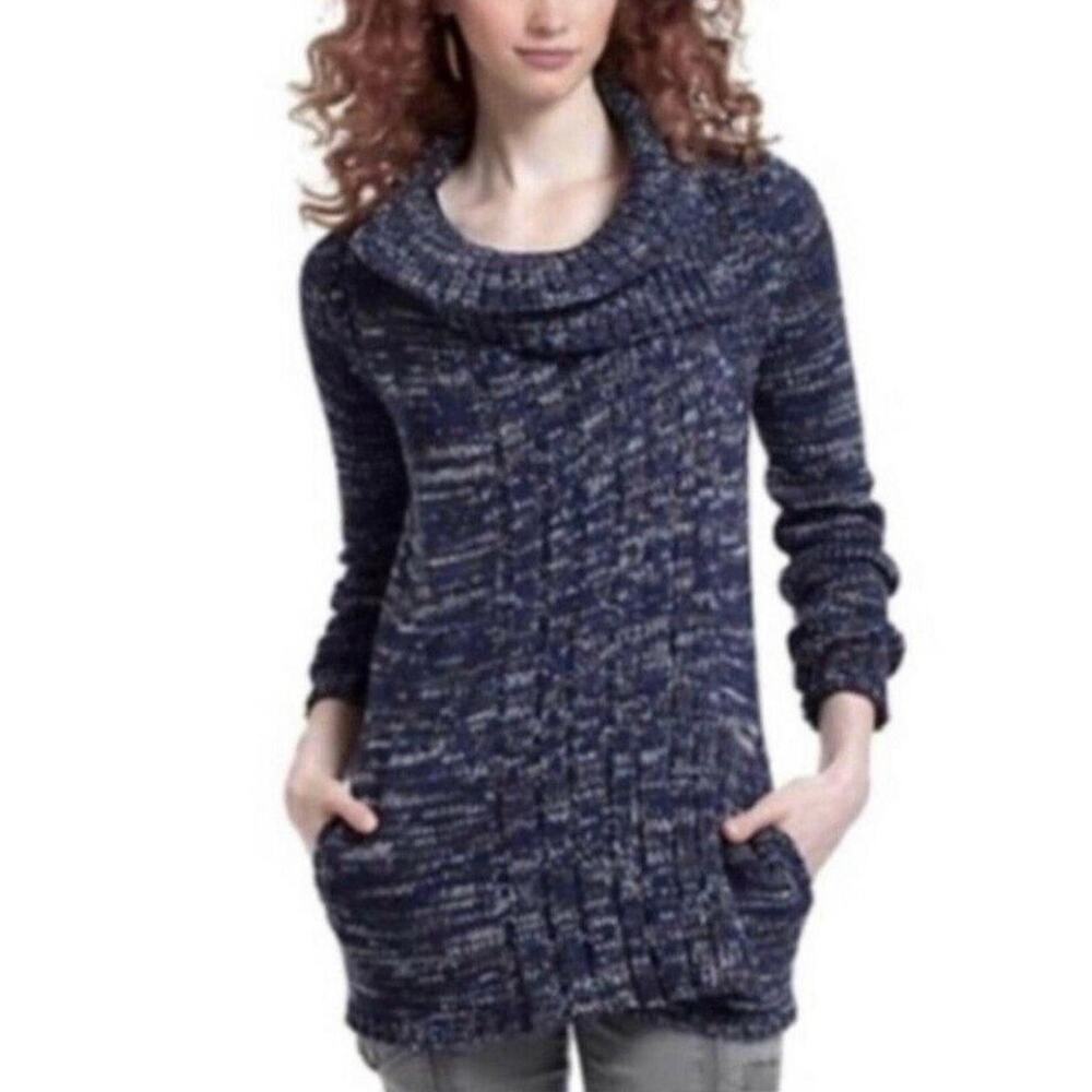 Anthropologie Blue Ribbed Knit Shawl Wrap Draped Cardigan Sweater Small